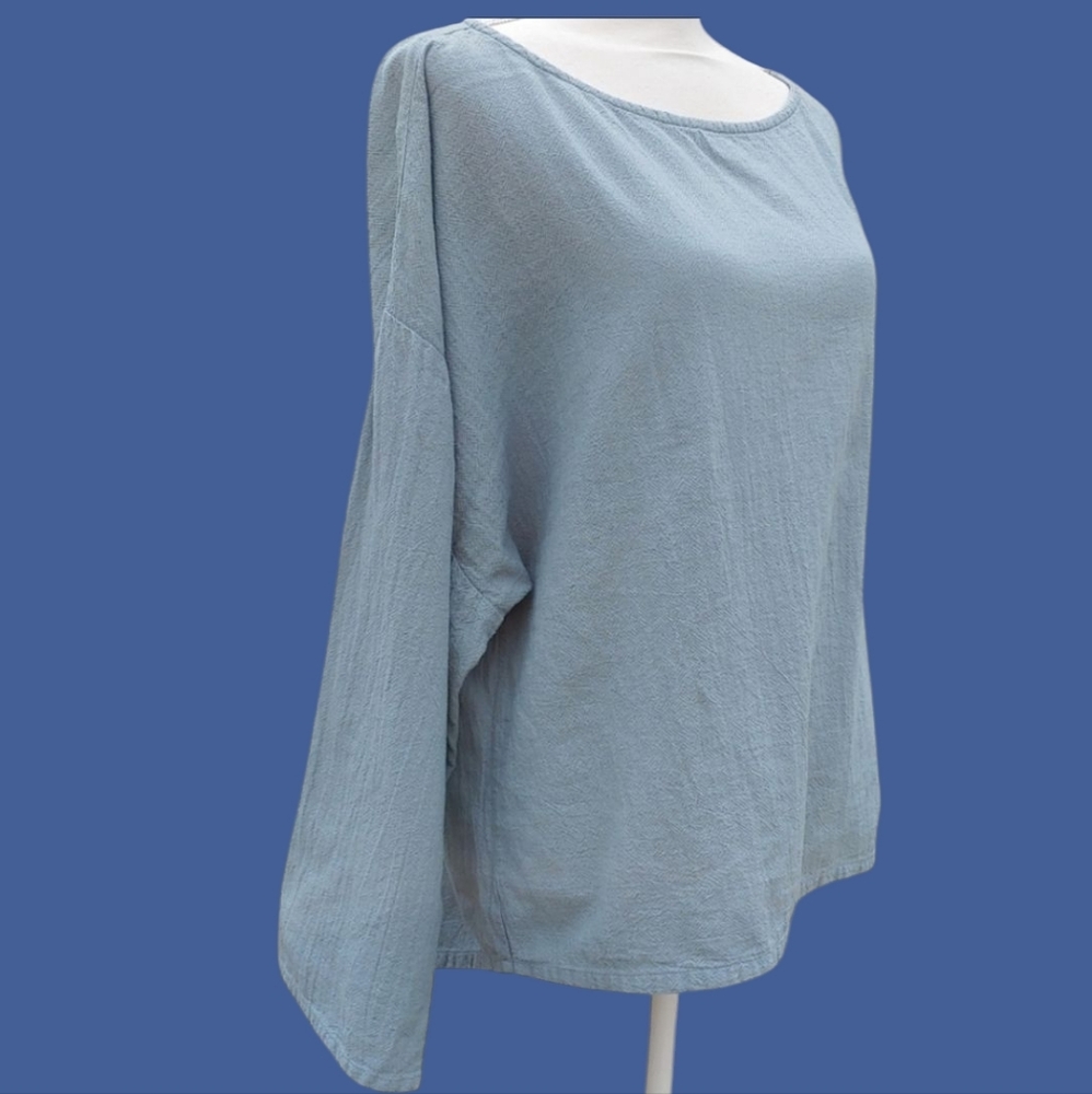 Soft Surroundings Cotton Crepe Tunic Large Light Blue Green Loose Fit